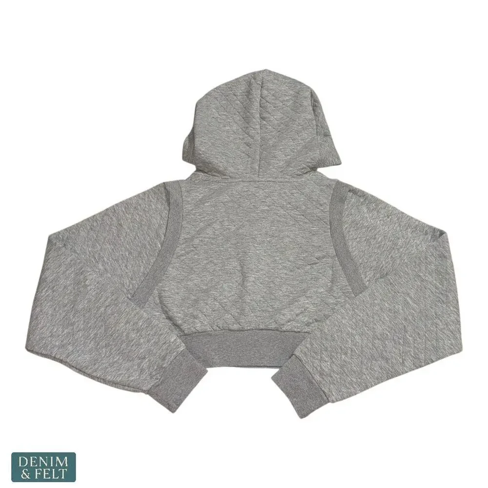 Alo Yoga Quilted Cropped‎ Arena Hoodie Gray Diamond Knit Pullover Gym Sweatshirt